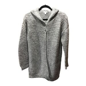 J Jill Gray Striped Hooded Knit Cardigan Sweater Long Sleeve Women's Size S
